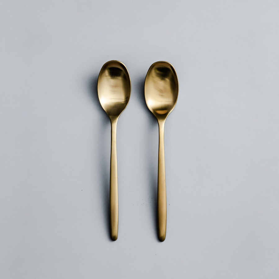 Ava Salad Servers, Serving Utensils & Individual Pieces-JAZZUPCO-Matte Gold-Dinner Spoon (2 Pieces)-JAZZUPCO