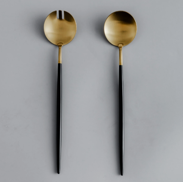 Minimalist/ French Flatware Salad Servers, Serving Utensils & Individual Pieces-JAZZUPCO-Black & Gold-Salad Servers-JAZZUPCO