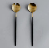 Minimalist/ French Flatware Salad Servers, Serving Utensils & Individual Pieces-JAZZUPCO-Black & Gold-Salad Servers-JAZZUPCO