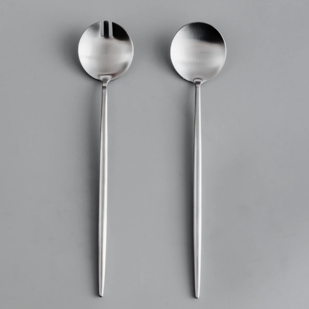 Minimalist/ French Flatware Salad Servers, Serving Utensils & Individual Pieces-JAZZUPCO-Matte Silver-Salad Servers-JAZZUPCO