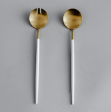 Minimalist/ French Flatware Salad Servers, Serving Utensils & Individual Pieces-JAZZUPCO-White & Gold-Salad Servers-JAZZUPCO