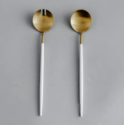 Minimalist/ French Flatware Salad Servers, Serving Utensils & Individual Pieces-JAZZUPCO-White & Gold-Salad Servers-JAZZUPCO