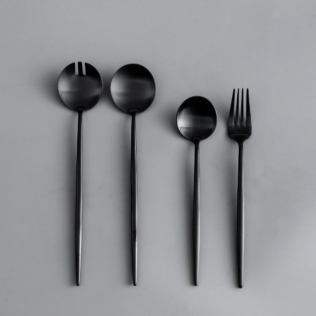 Minimalist/ French Flatware Salad Servers, Serving Utensils & Individual Pieces-JAZZUPCO-Matte Black-Serving Utensils + Salad Servers Bundle-JAZZUPCO