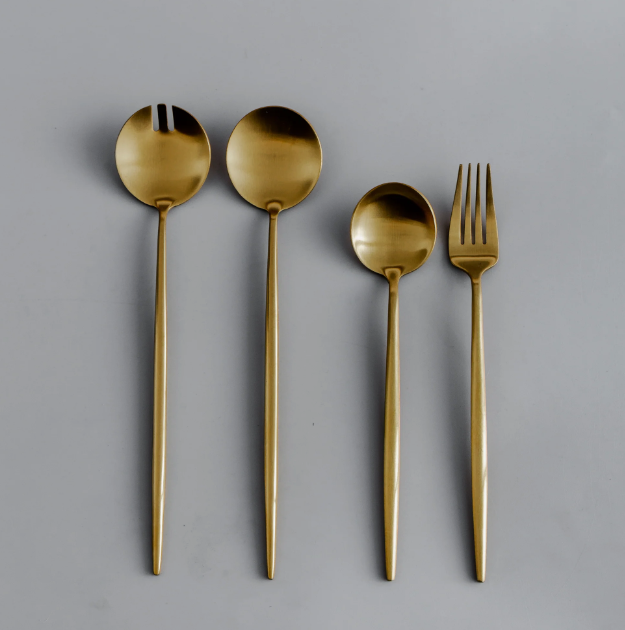 Minimalist/ French Flatware Salad Servers, Serving Utensils & Individual Pieces-JAZZUPCO-Matte Gold-Serving Utensils + Salad Servers Bundle-JAZZUPCO