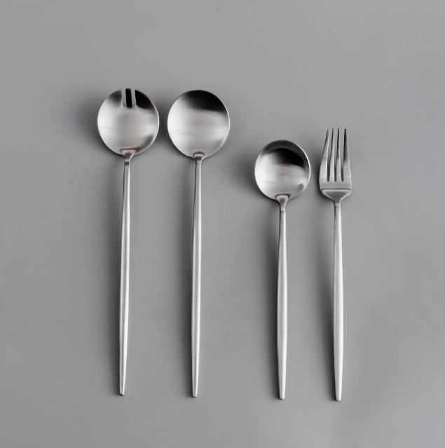 Minimalist/ French Flatware Salad Servers, Serving Utensils & Individual Pieces-JAZZUPCO-Matte Silver-Serving Utensils + Salad Servers Bundle-JAZZUPCO