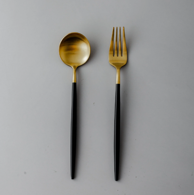 Minimalist/ French Flatware Salad Servers, Serving Utensils & Individual Pieces-JAZZUPCO-Black & Gold-Serving Utensils-JAZZUPCO