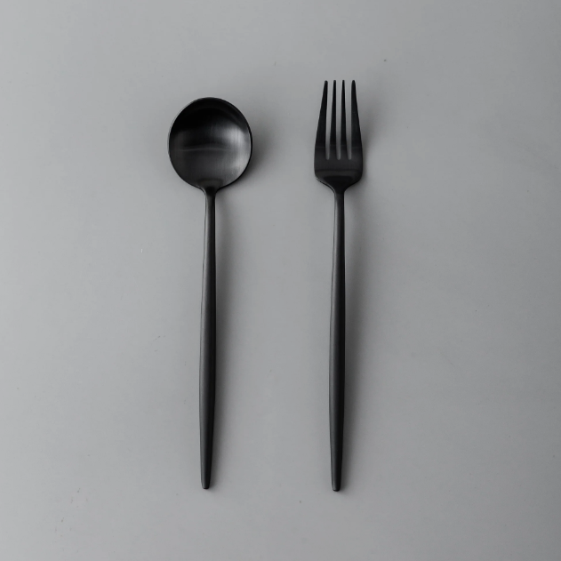 Minimalist/ French Flatware Salad Servers, Serving Utensils & Individual Pieces-JAZZUPCO-Matte Black-Serving Utensils-JAZZUPCO