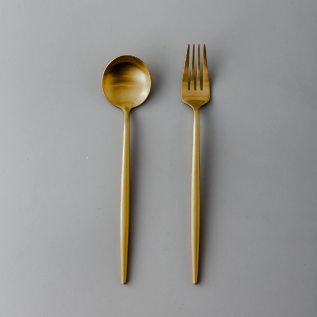 Minimalist/ French Flatware Salad Servers, Serving Utensils & Individual Pieces-JAZZUPCO-Matte Gold-Serving Utensils-JAZZUPCO