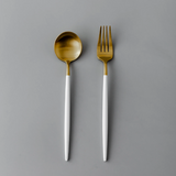 Minimalist/ French Flatware Salad Servers, Serving Utensils & Individual Pieces-JAZZUPCO-White & Gold-Serving Utensils-JAZZUPCO