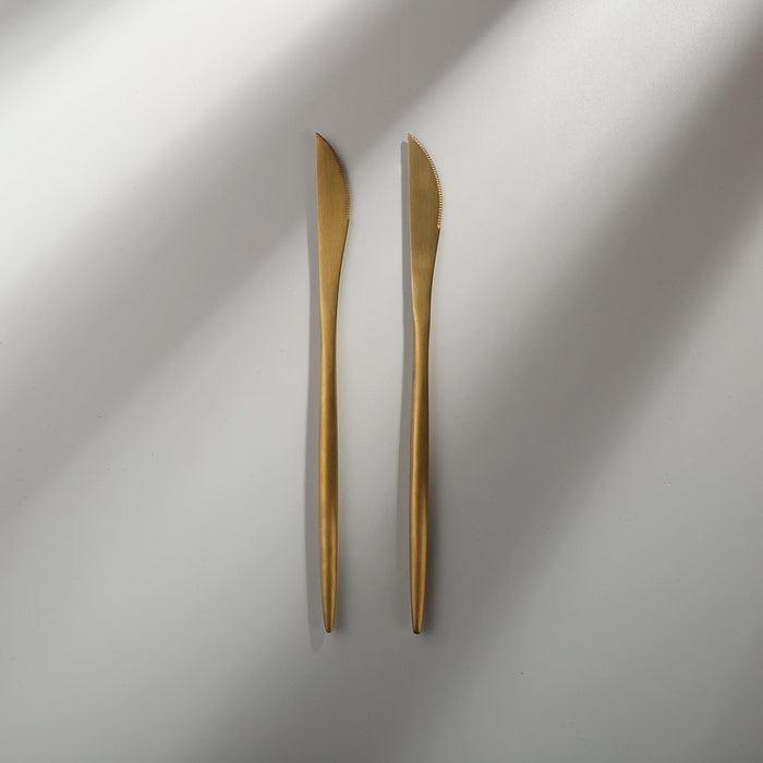 Minimalist/ French Flatware Individual Pieces-JAZZUPCO-Matte Gold-Dinner Knife (2 Pieces)-JAZZUPCO