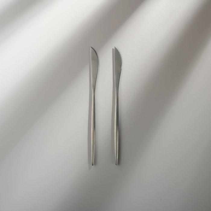 Minimalist/ French Flatware Individual Pieces-JAZZUPCO-Matte Silver-Dinner Knife (2 Pieces)-JAZZUPCO