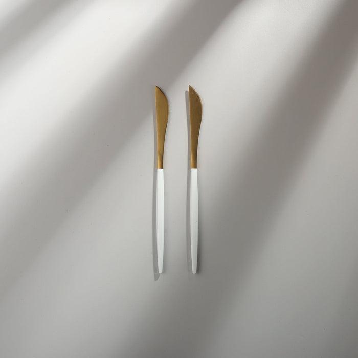 Minimalist/ French Flatware Individual Pieces-JAZZUPCO-White & Gold-Dessert Knife (2 Pieces)-JAZZUPCO