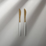 Minimalist/ French Flatware Individual Pieces-JAZZUPCO-White & Gold-Dinner Knife (2 Pieces)-JAZZUPCO