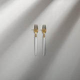 Minimalist/ French Flatware Individual Pieces-JAZZUPCO-White & Gold-Fruit Fork (2 Pieces)-JAZZUPCO
