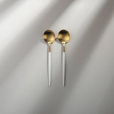 Minimalist/ French Flatware Individual Pieces-JAZZUPCO-White & Gold-Dessert Spoon (2 Pieces)-JAZZUPCO