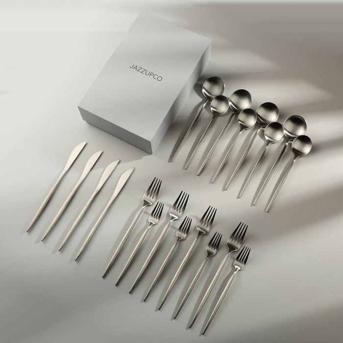 Minimalist/ French Flatware-jazzupco-Matte Silver-4 Person Set (20 Pieces)-JAZZUPCO
