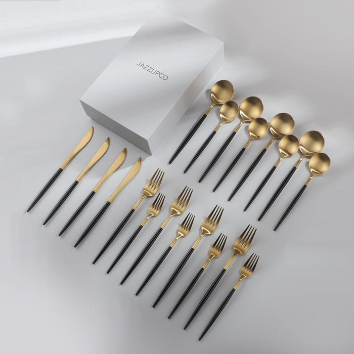Minimalist/ French Flatware-jazzupco-Black & Gold-4 Person Set (20 Pieces)-JAZZUPCO