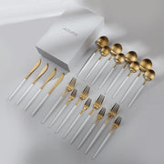Minimalist/ French Flatware-jazzupco-White & Gold-4 Person Set (20 Pieces)-JAZZUPCO