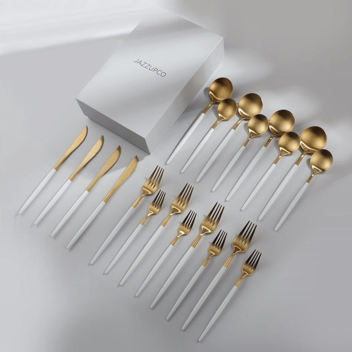 Minimalist/ French Flatware-jazzupco-White & Gold-4 Person Set (20 Pieces)-JAZZUPCO